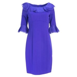 NUE by Shani Stunning Royal Blue Ruffle‎ Neck 3/4 Sleeve Sheath Dress